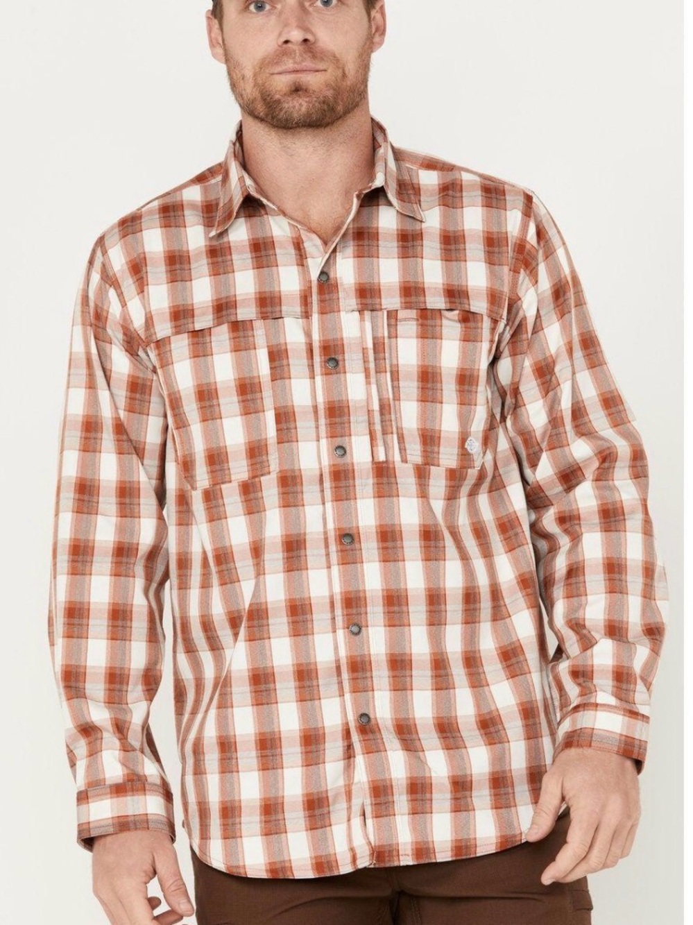 Dickies Temp-iQ Cooling Plaid Long Sleeve Work Shirt 2XL Orange Cream button up